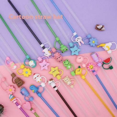 Cute Cartoon Silicone Straw Cap Dust PlugTumbler Straw Toppers for Tumblers, Dust-Proof Drinking Straw Caps for Reusable Straws Tips